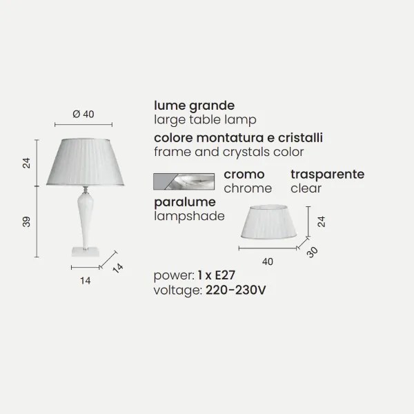 Lampada da tavolo RAVEL 40x63 cm in vetro lavorato a mano Cromo