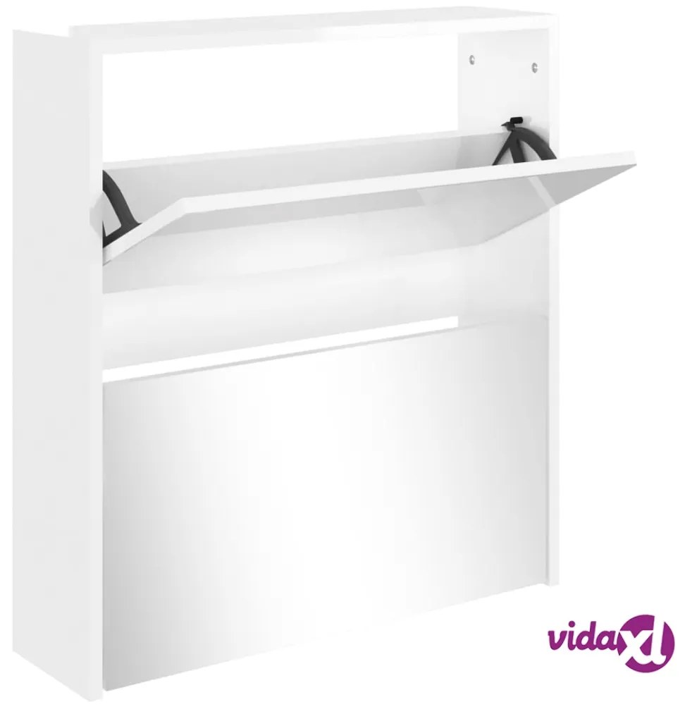 vidaXL Scarpiera con Specchio a 2 Livelli Bianco lucido 63x17x67 cm