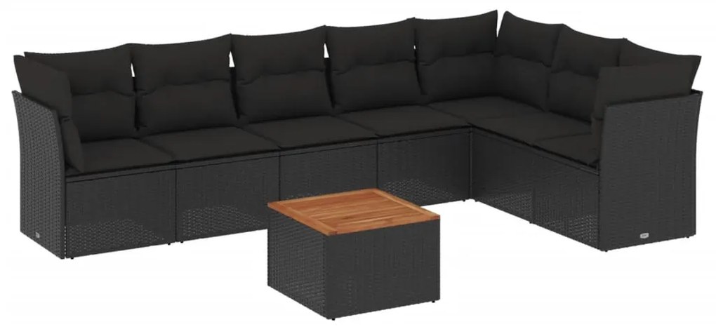 Set Divani da Giardino con Cuscini 8 pz Nero in Polyrattan