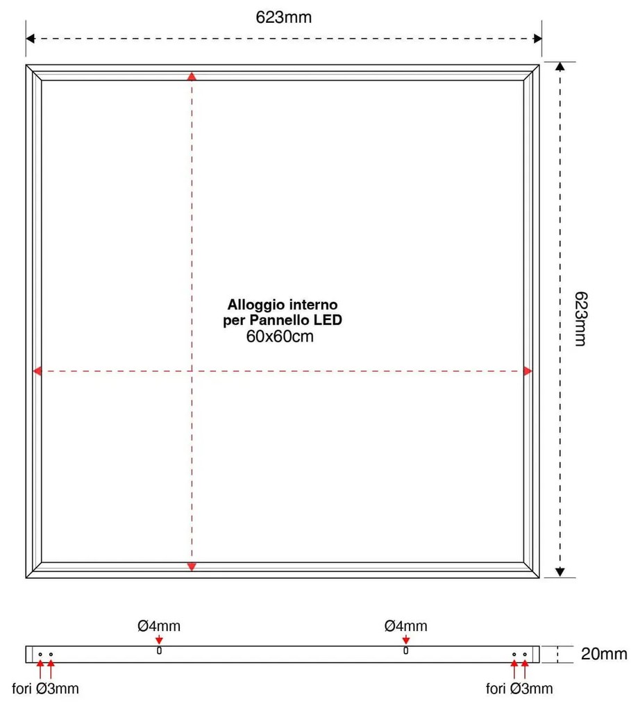 Cornice Incasso per Cartongesso Pannelli LED 60x60