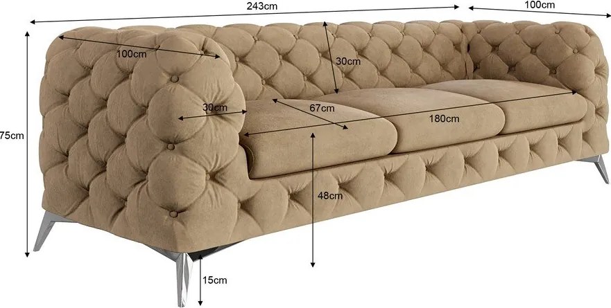 Divano marrone chiaro con rivestimento in velluto 243 cm Chelsea – Ropez