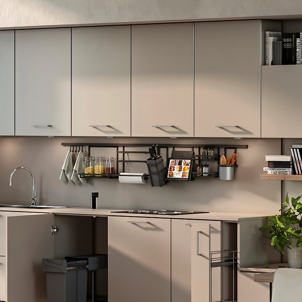 Profilo per Accessori da Cucina Sospesi Titane L 1,1 m Grigio Antracite Alluminio e Zama Emuca...