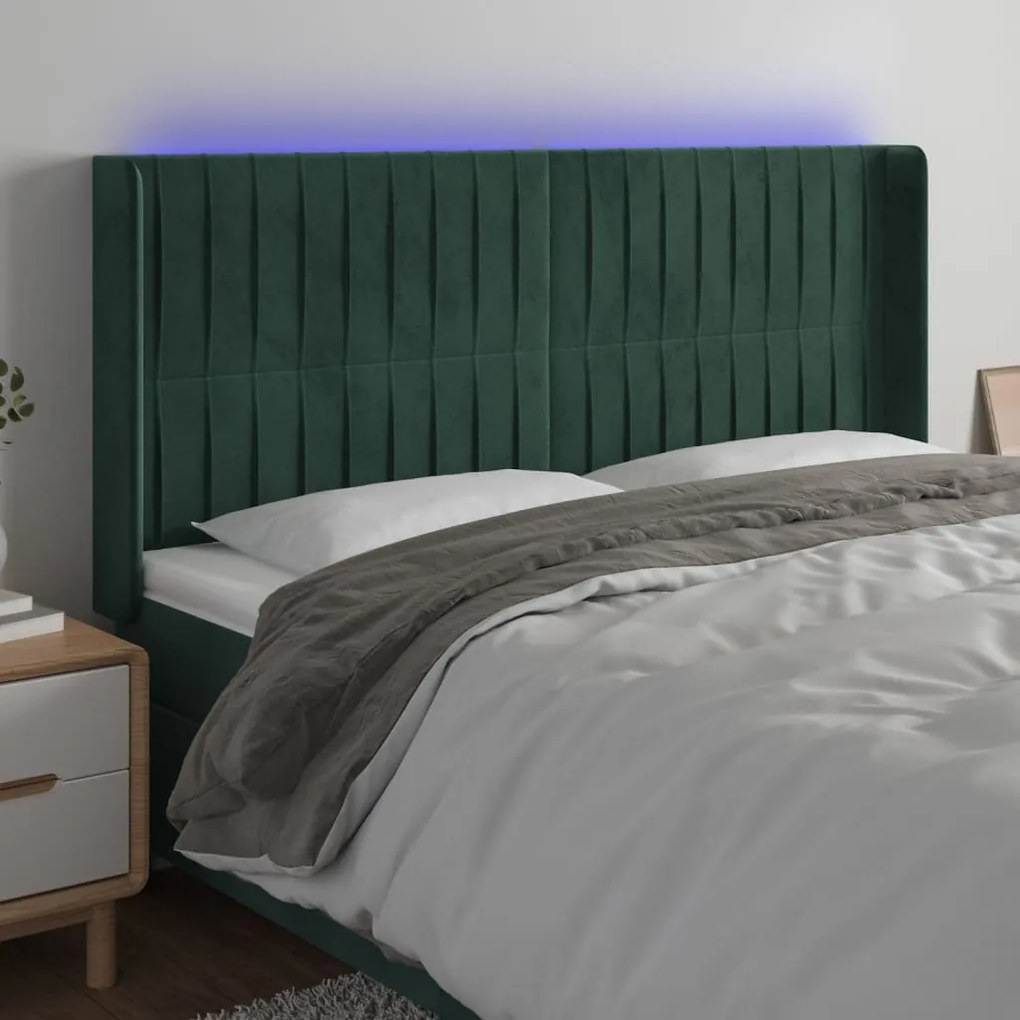 Testiera A Led Verde Scuro 203x16x118/128 Cm İn Velluto /