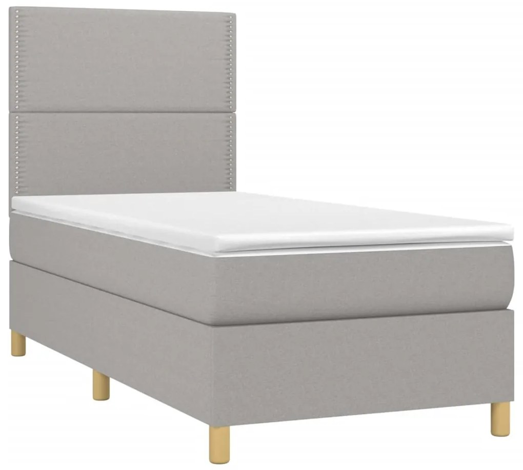 Letto a Molle Materasso e LED Grigio Chiaro 100x200 cm Tessuto