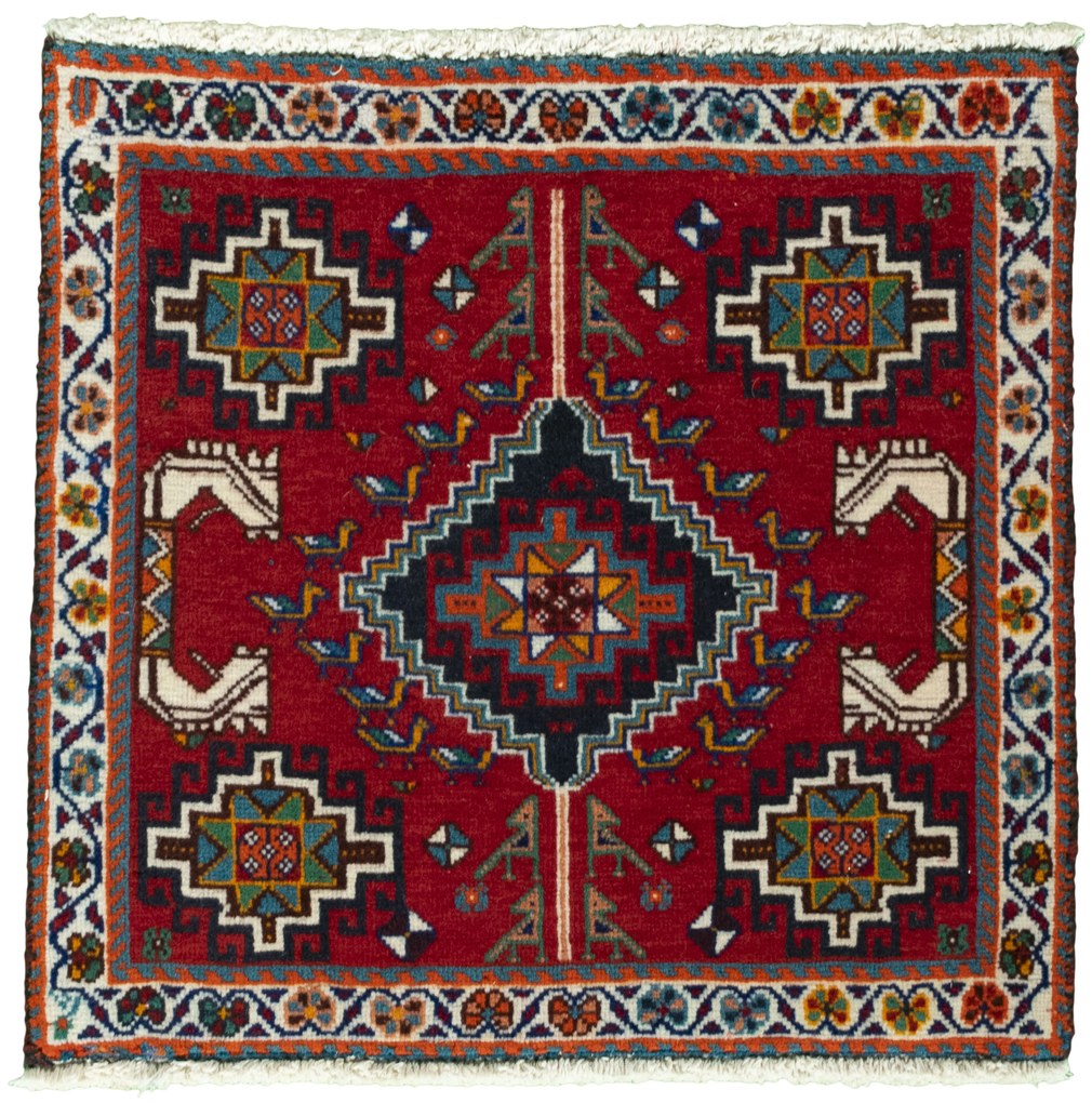 Shiraz Tappeto 60 x 60 Rosso (Iran) Annodato A Mano