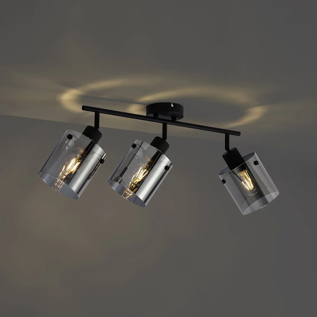 Faretto da soffitto di design nero con vetro fumé 3 luci - Domo