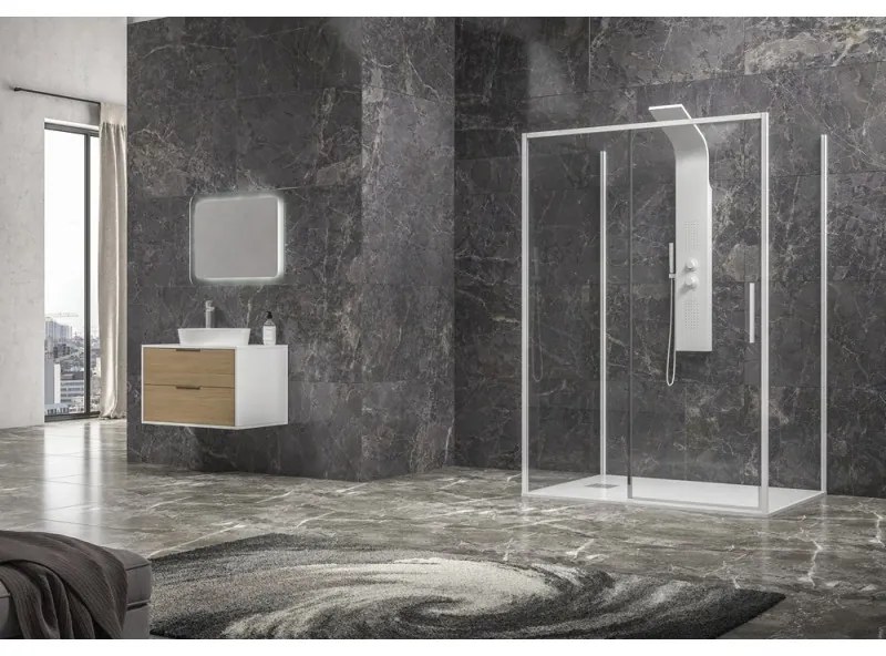 Kamalu - Box doccia 3 lati 90x100x90 scorrevole  telaio bianco | KLA-4000N