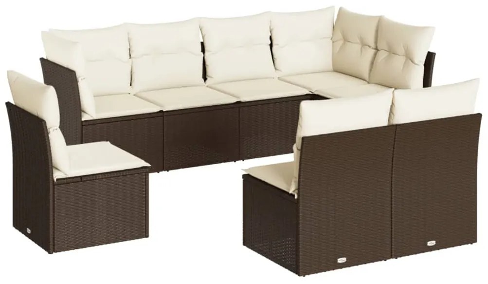 Set divani da giardino 8 pz con cuscini marrone in polyrattan