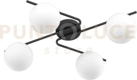 Holly applique-plafoniera 4 luci attacco e27 nero con vetro bianco ...