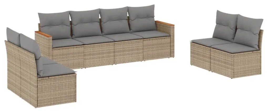 Set Divano da Giardino 8 pz con Cuscini Beige in Polyrattan