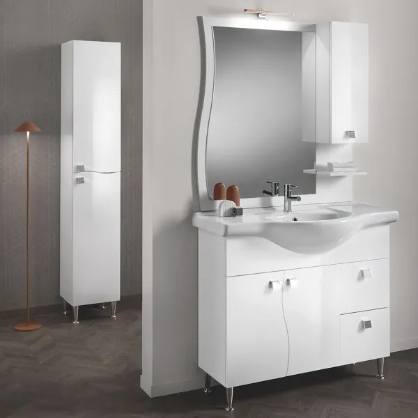 Mobile bagno 105 cm - Bianco Lucido - Melaminico - Onda