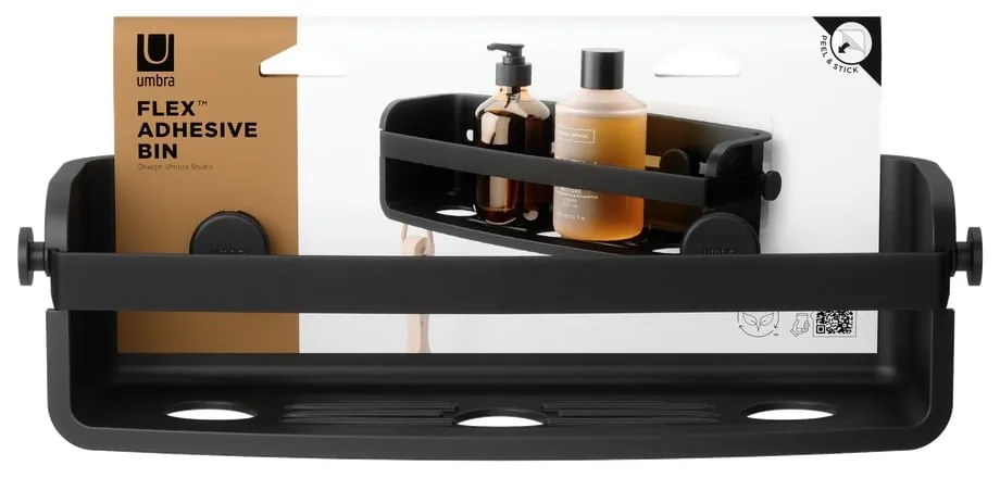 Mensola da bagno senza foratura nera in plastica Flex Adhesive – Umbra