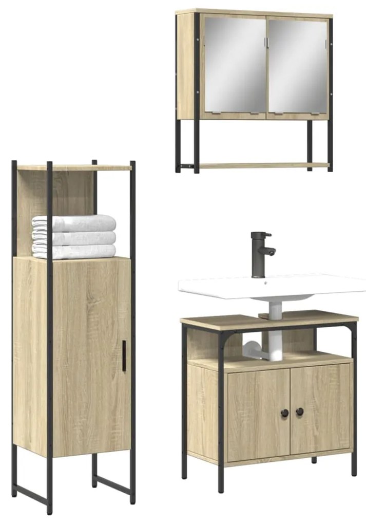 Set Mobili Da Bagno 3 Pz Rovere Sonoma İn Legno Multistrato /