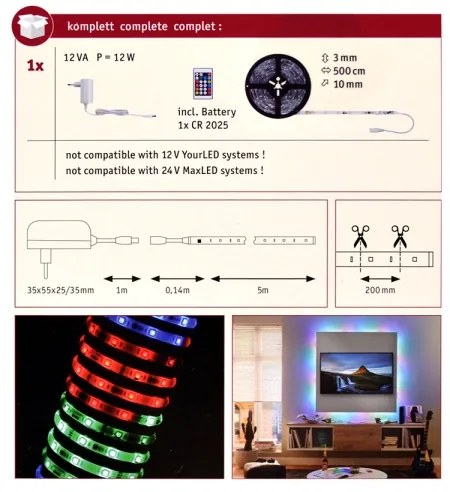 Paulmann 70513 - Striscia LED RGB/10W dimmerabile SIMPLED 5m 230V + TC
