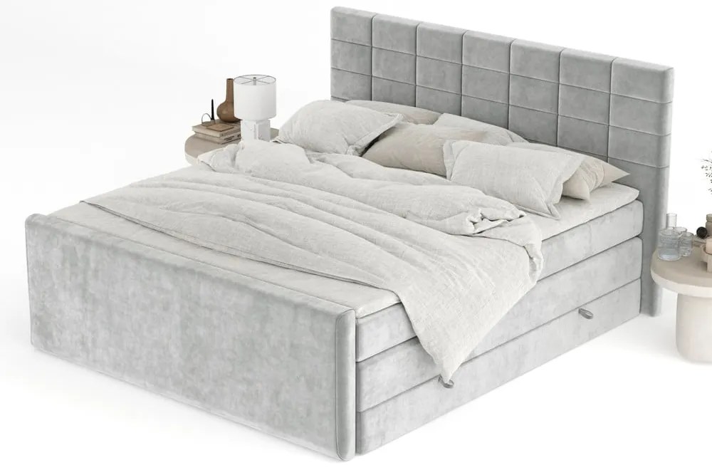 Letto boxspring grigio chiaro con contenitore 180x200 cm Ava – Maison de Rêve