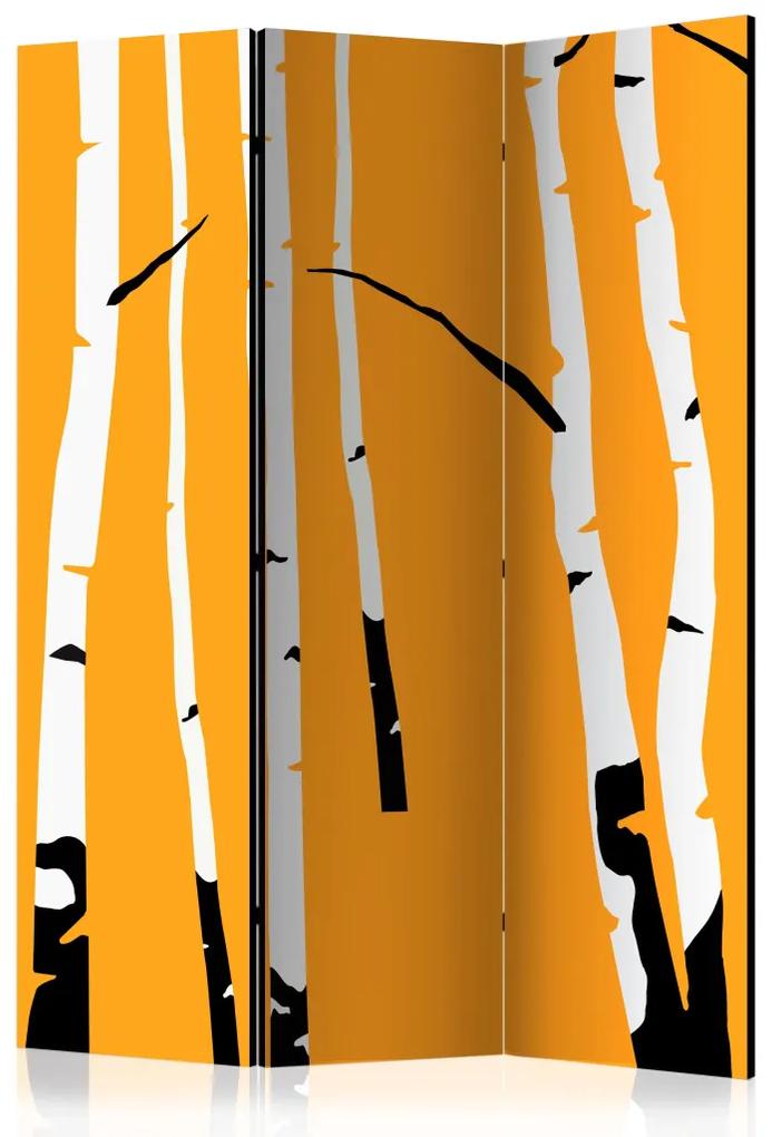 Paravento separè Betulle su Sfondo Arancione - bosco di betulle su sfondo giallo