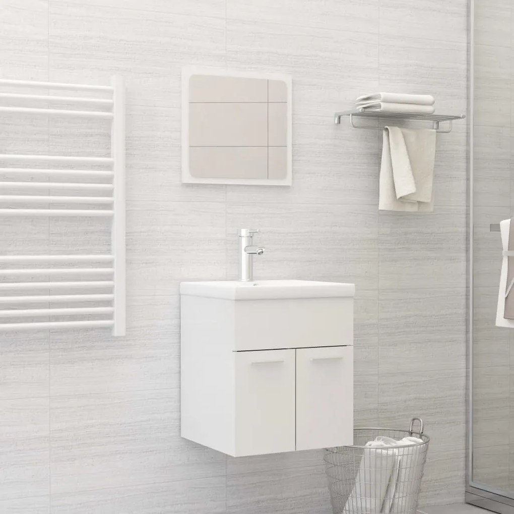 Set Mobili Da Bagno 2 Pz Bianco Lucido İn Legno Multistrato /