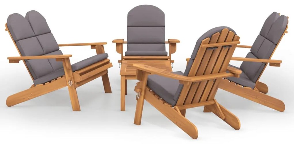 Set salotto da giardino adirondack 5pz legno massello di acacia