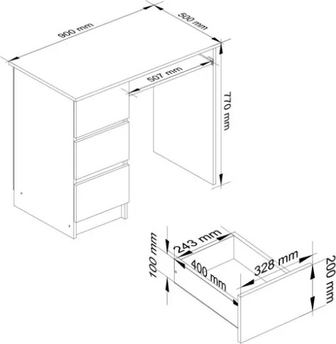 Scrivania 90x50 Con 3 Cassetti Laterali A Sinistra Artika Bianca