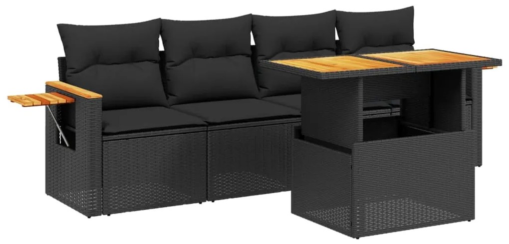 Set divani da giardino 5 pz con cuscini in polyrattan nero