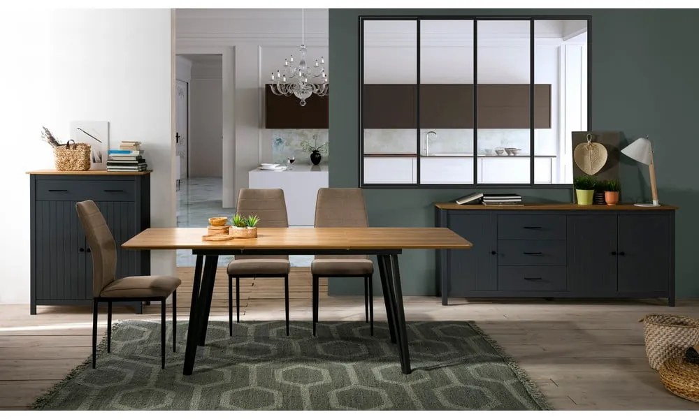 Cassettiera bassa blu scuro in legno di pino 190x80 cm Miranda - Marckeric