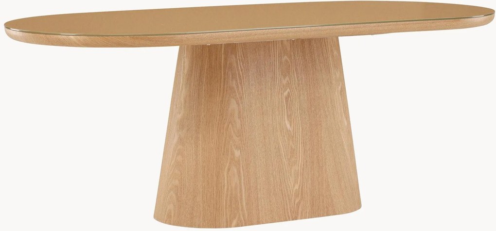 Tavolo ovale effetto legno con piano in vetro Castor, 200 x 90 cm