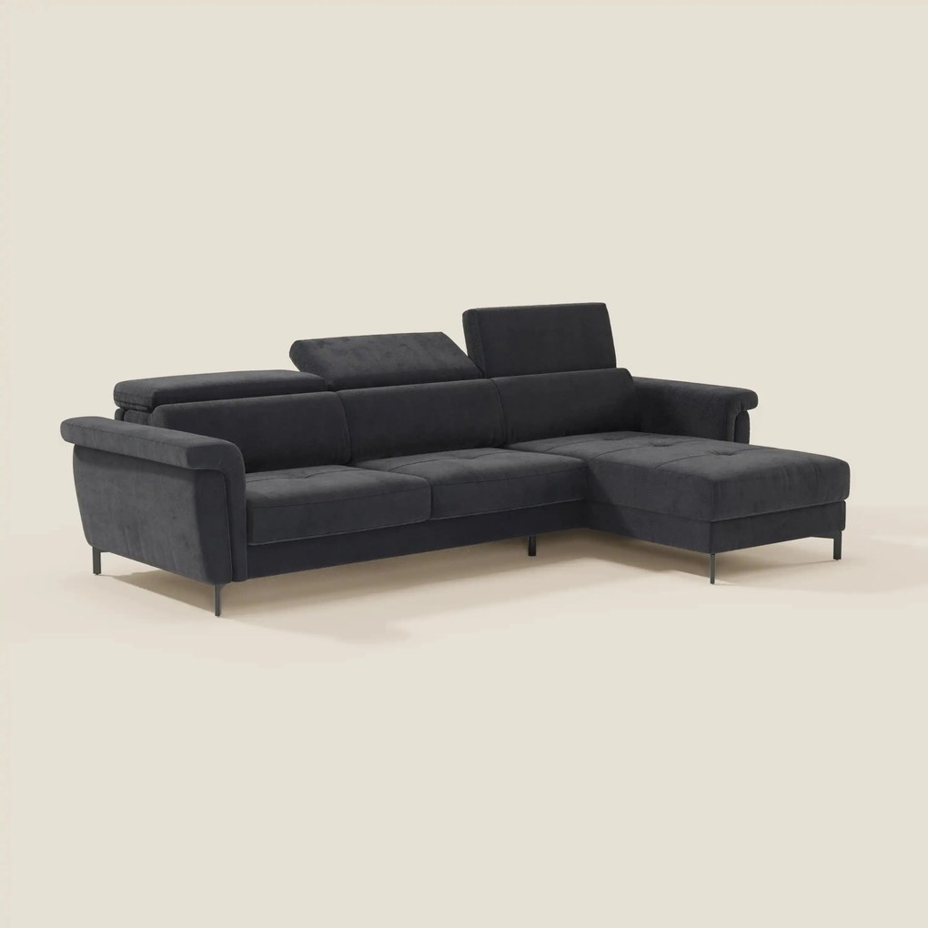 Capri Divano letto angolare con penisola contenitore e poggiatesta reclinabili - elegante tessuto smacchiabile T30