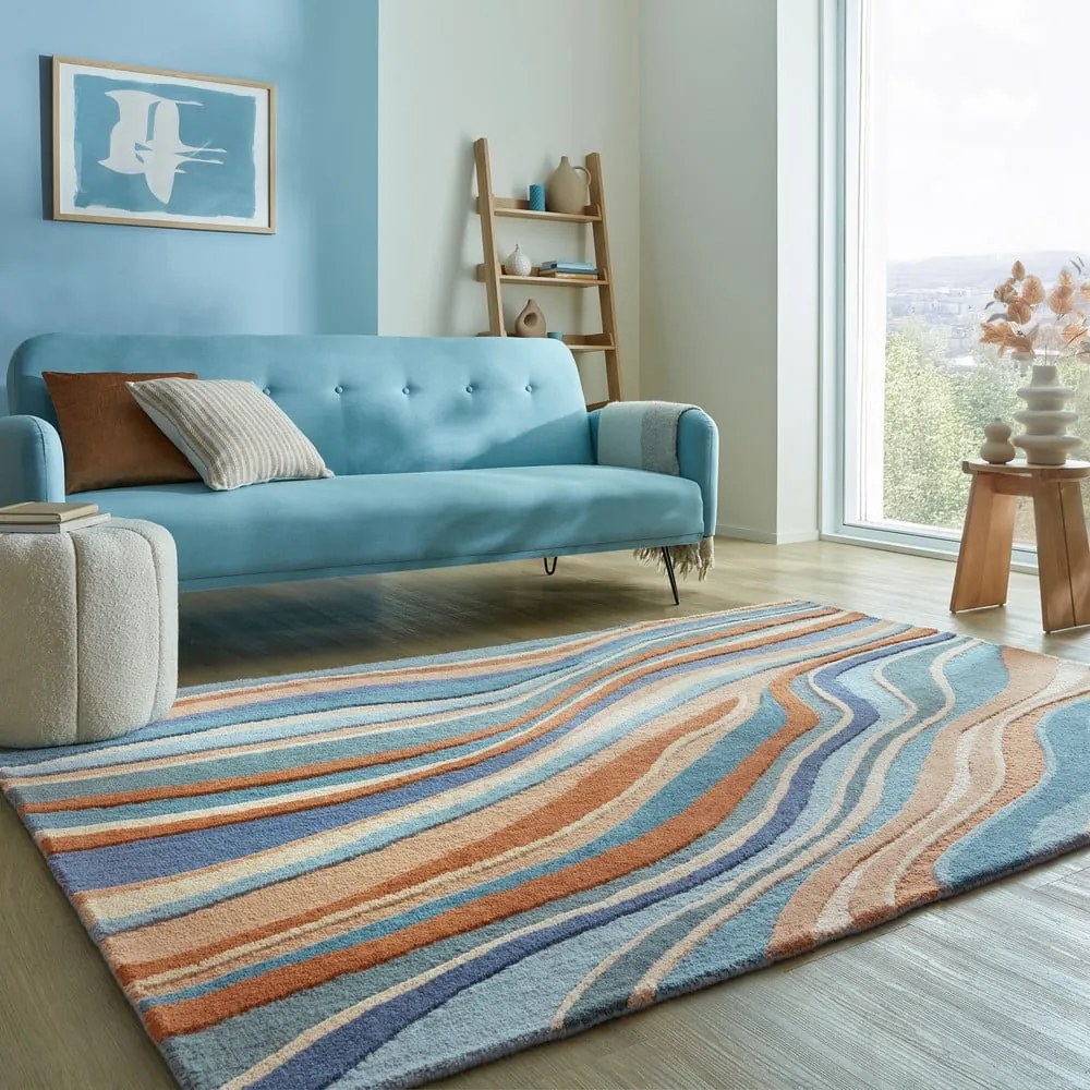 Tappeto blu in lana tessuto a mano 120x170 cm Abstract Flow - Flair Rugs