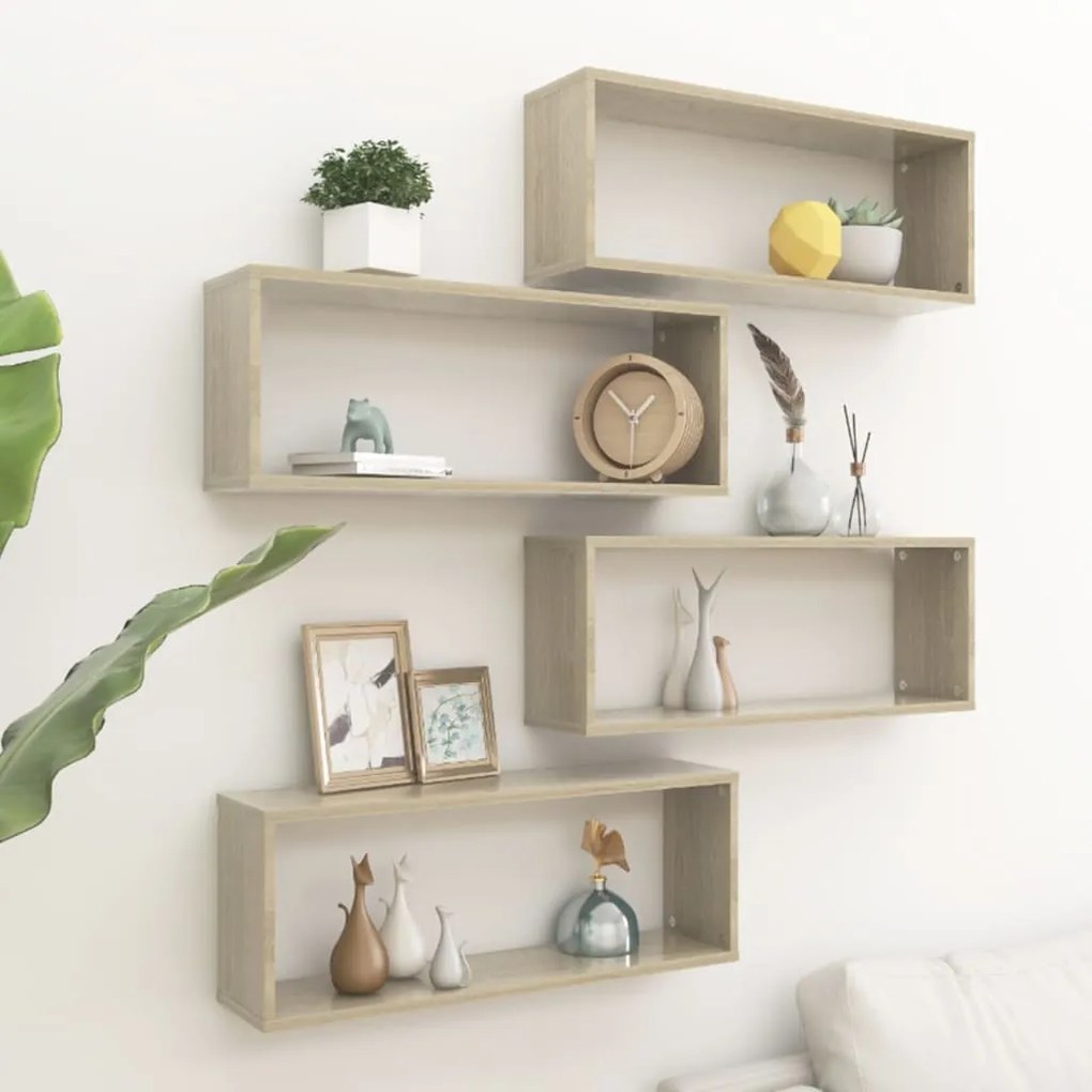 Mensole Parete A Cubo 4pz Rovere Sonoma 60x15x23 Cm Multistrato /