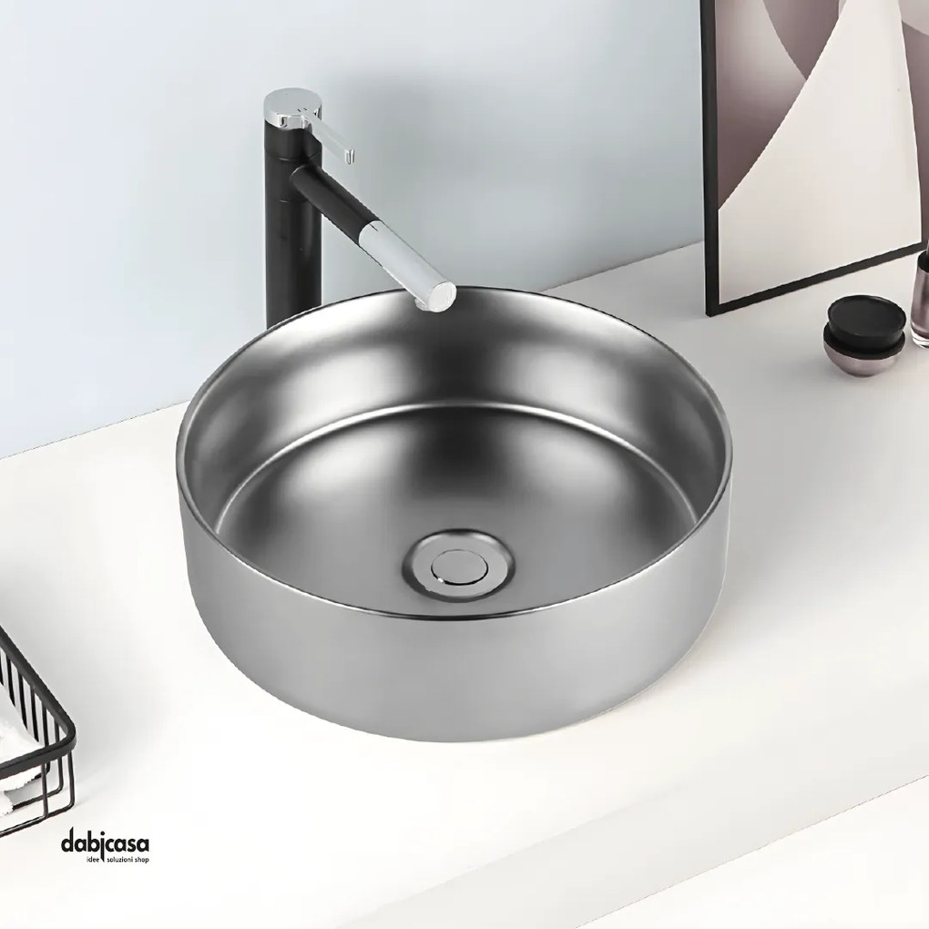 Lavabo D'Appoggio Rotondo "Break The Rules" Da Diam.36 Cm Argento Opaco