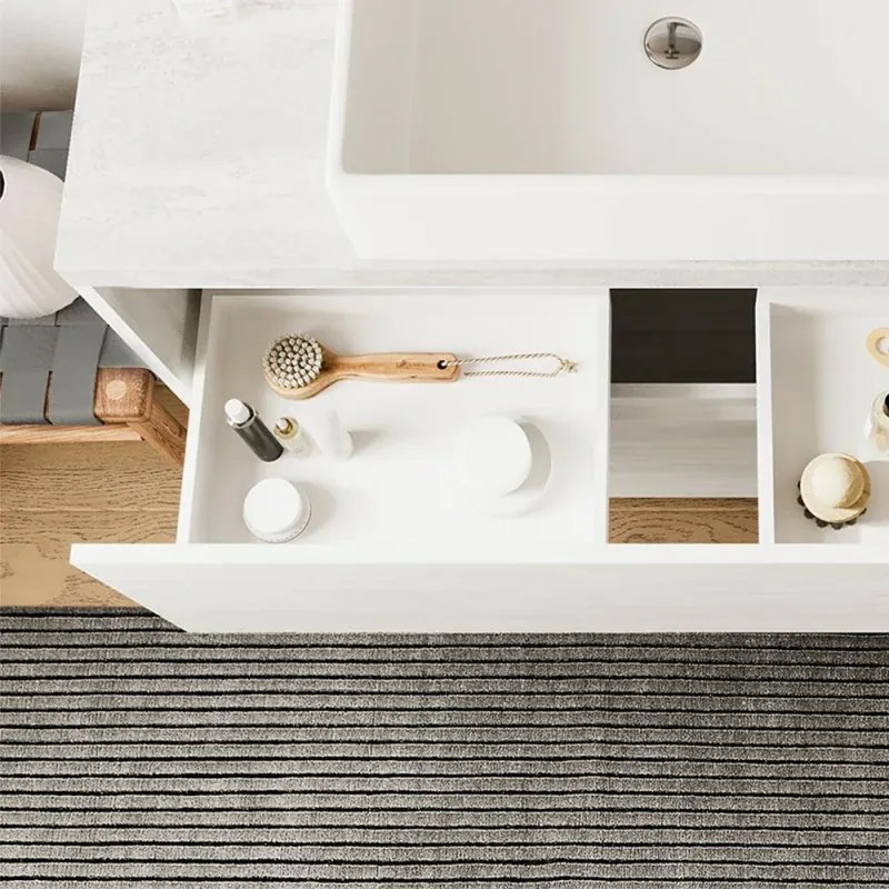 Mobile bagno a terra 80 rovere bianco top cenere con specchio LED Lisbona