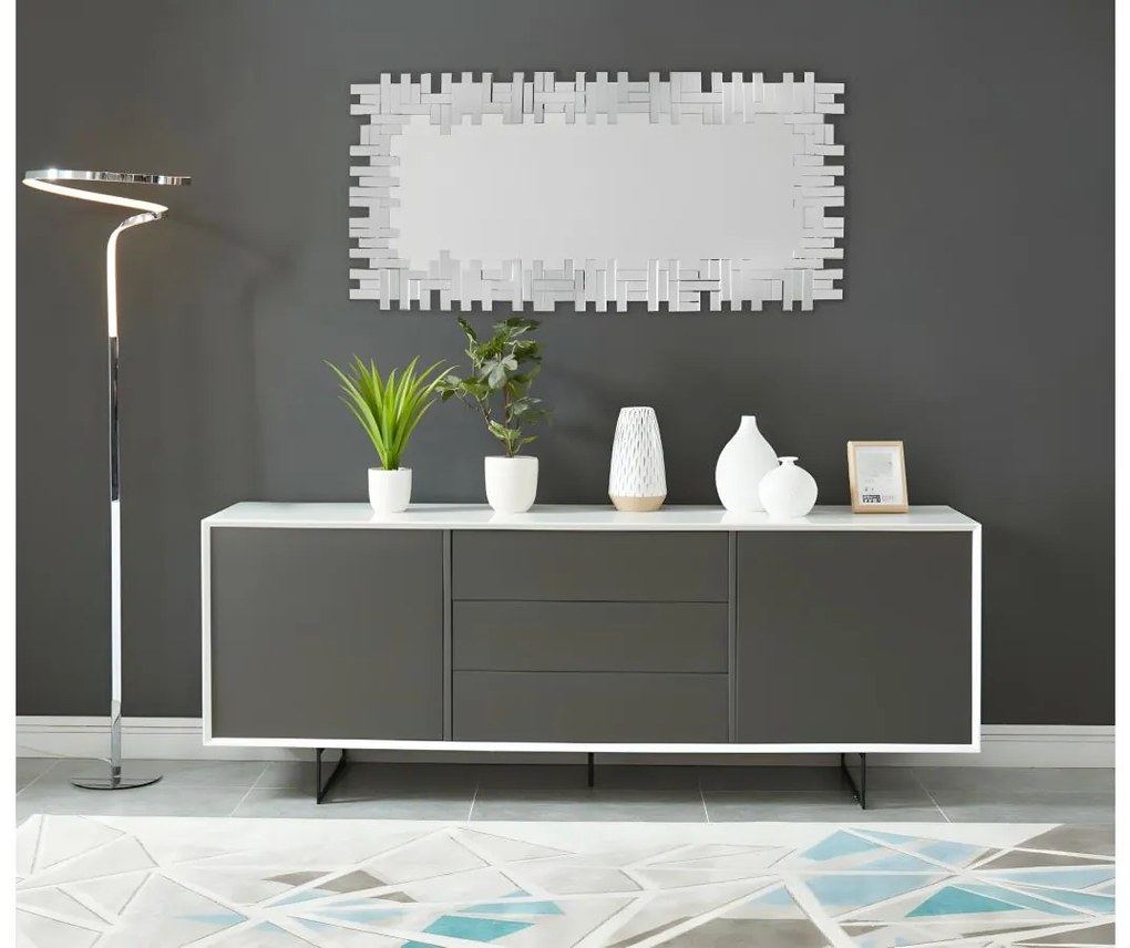 Specchio a muro 120x2x57 cm Inox e MDF Argentato - LOLA