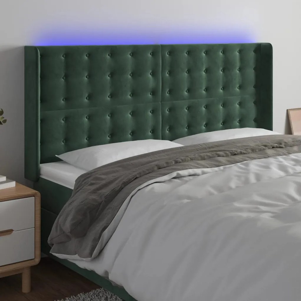 Testiera A Led Verde Scuro 183x16x118/128 Cm İn Velluto /