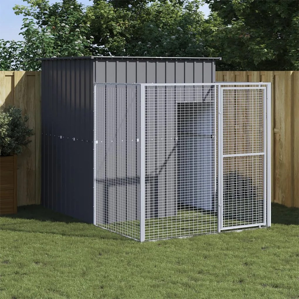 Casetta Cani Con Corsa Antracite 165x251x181 Cm Acciaio Zincato /