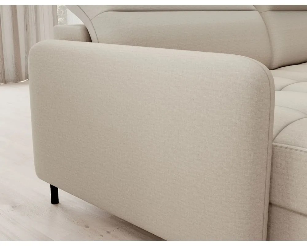 Divano angolare beige allungabile/con contenitore (con penisola a destra/a U) e rivestimento in velluto Berrto – ELTAP