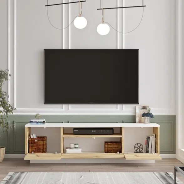 Mobile Porta Tv Da Terra 140x35x39 Rovere Effetto Legno Ante A Ribalta Luvio