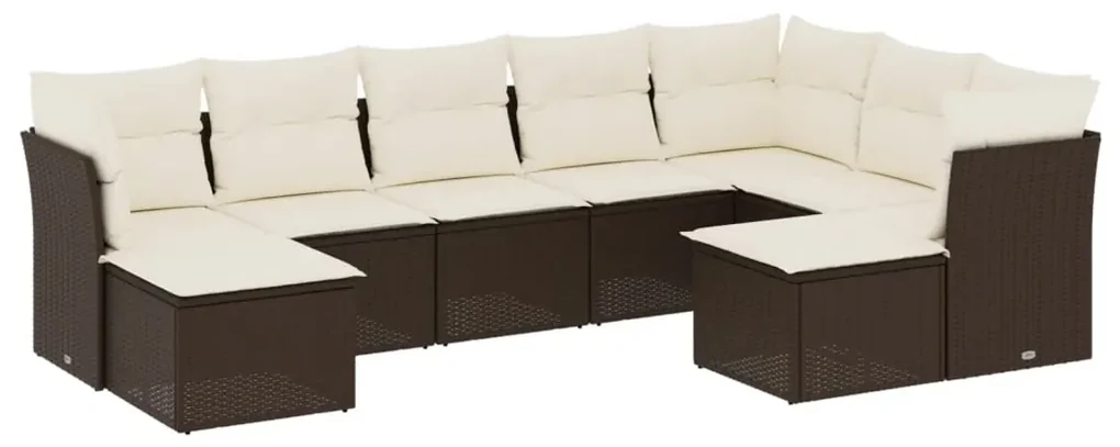 Set divani da giardino 9pz con cuscini marrone in polyrattan