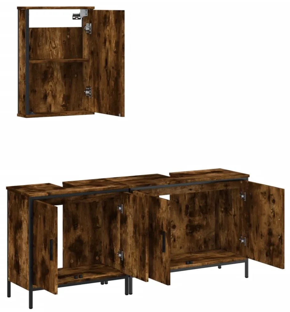 Set mobili da bagno 3 pz rovere fumo in legno multistrato