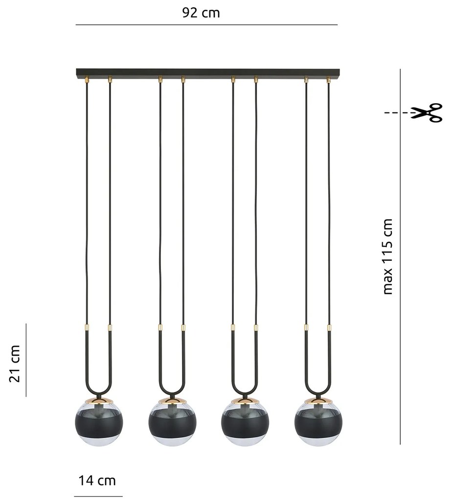 Lampadario Moderno Crio Acciaio Nero 4 Luci E14 Ip20