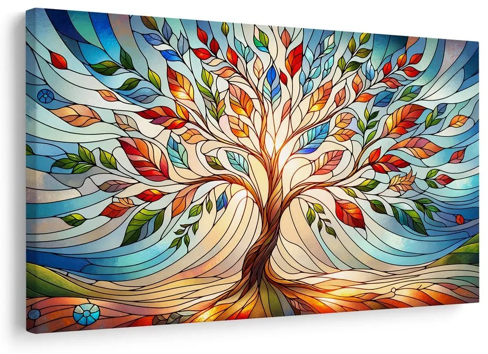 Quadro su tela – Albero della vita in vetrata colorata