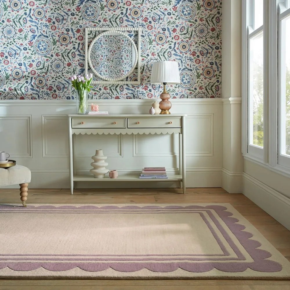 Tappeto in lana tessuto a mano di colore viola-naturale 120x170 cm Lois Scallop - Flair Rugs