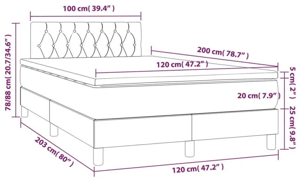 Letto a Molle con Materasso e LED Verde Scuro 120x200cm Velluto