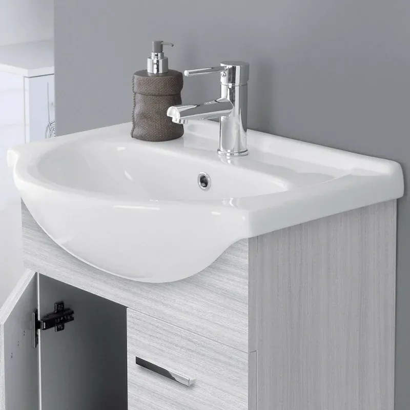 Mobile bagno a terra 55 cm grigio completo di lavabo e specchio Desya
