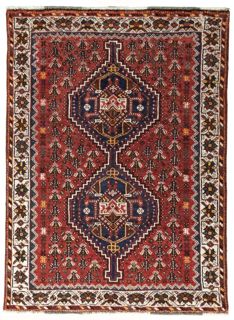 Shiraz Tappeto persiano 110x150 Rosso (Iran) Annodato A Mano