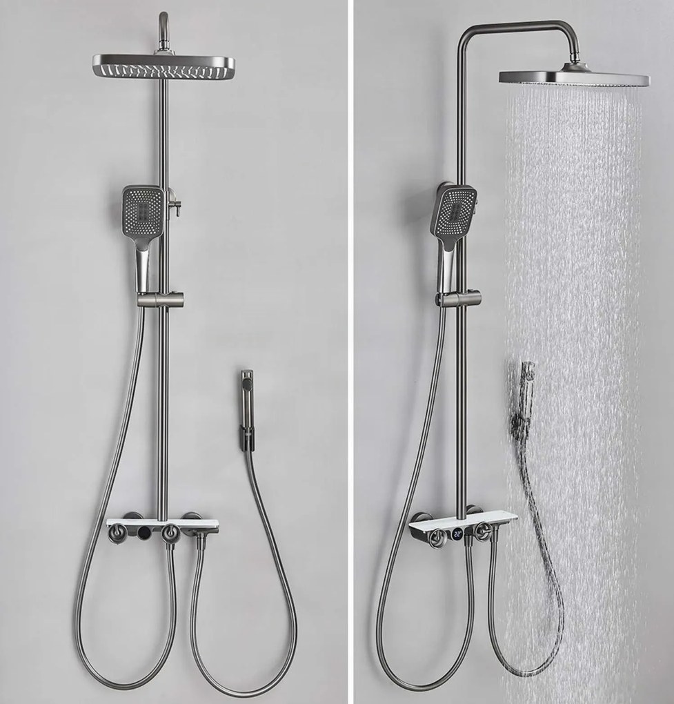 Sistema doccia esterno ELT1104 termostatico digitale a 4 uscite, grigio canna di fucile — Bianco