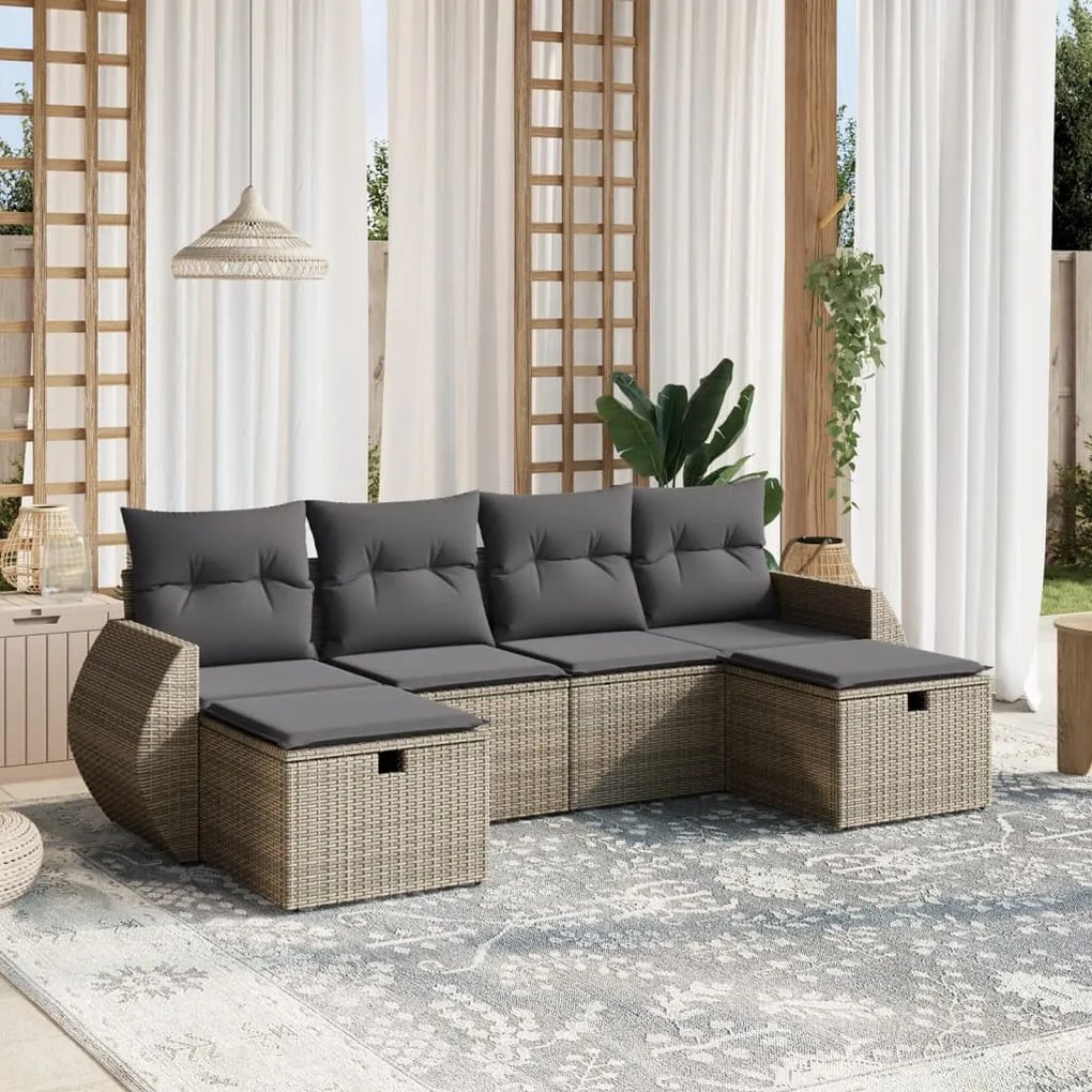 Set divano da giardino 6 pz con cuscini grigio in polyrattan
