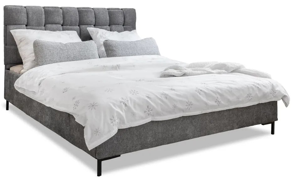 Letto matrimoniale imbottito grigio con rete inclusa 160x200 cm Eve – Miuform