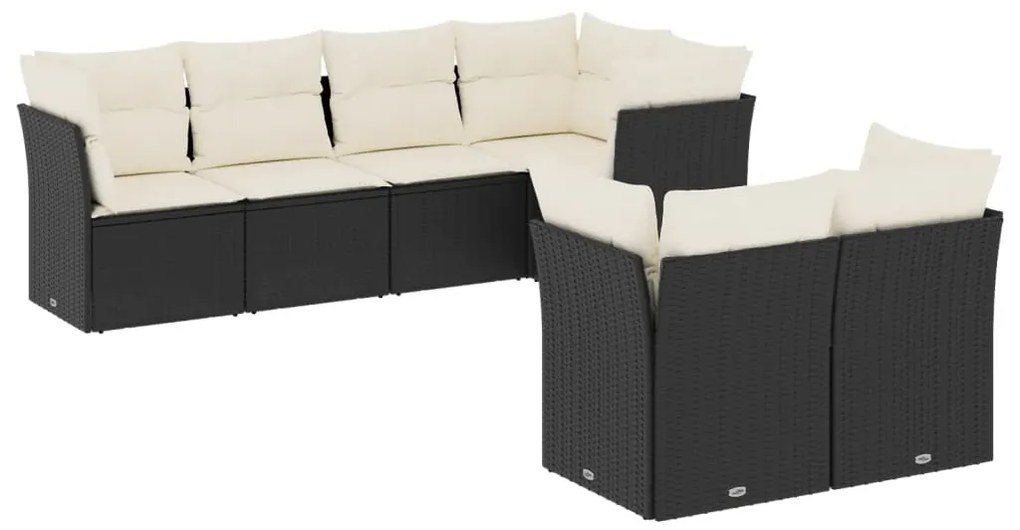 Set divani da giardino con cuscini 7pz nero polyrattan