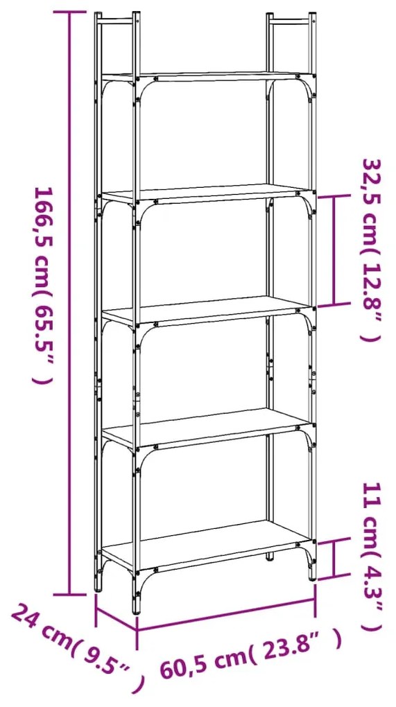 Libreria 5Ripiani Rovere Fumo 60,5x24x166,5cm Legno Multistrato