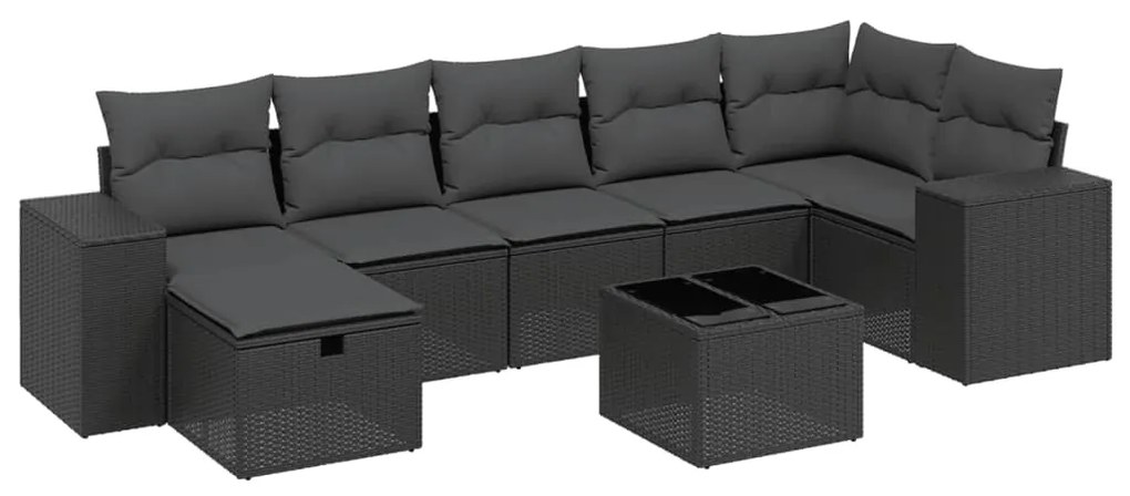 Set divani da giardino con cuscini 8 pz nero in polyrattan